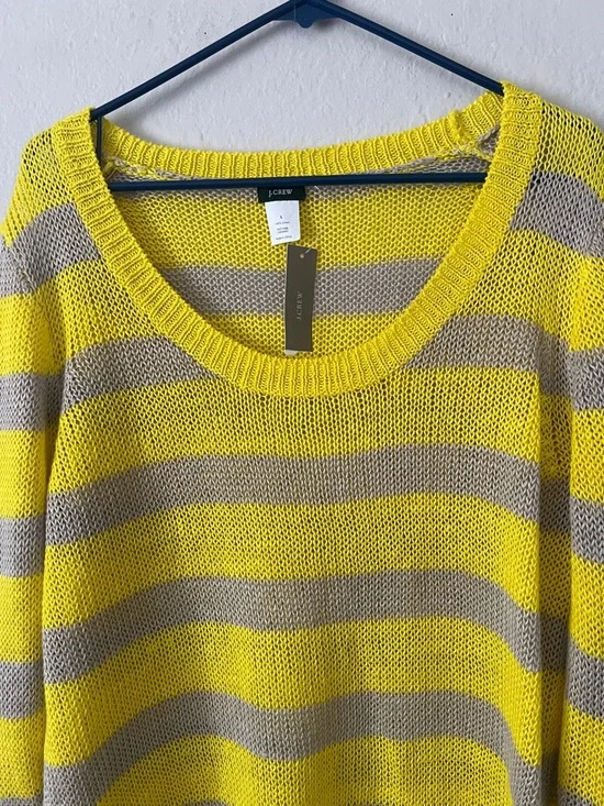 NWT J.Crew 100% Linen Lightweight Yellow and Taupe Striped Sweater in Size L - Picture 3 of 11